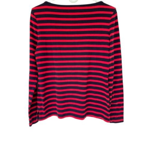 Talbots Women’s Red and Blue Striped Snowflake Bling Top Size Medium - Picture 2 of 8